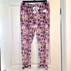 NWT NYC Underground Fleece Pants Plush Light Purple Dog Print Lounge Sleep Large